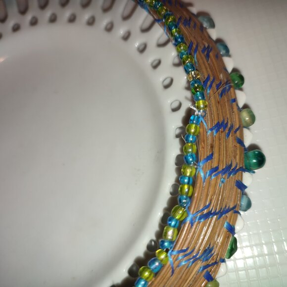 Artist Signed Beaded Dish Pine Needle Ruby Marcotte New York Art Mixed academia - Picture 9 of 10